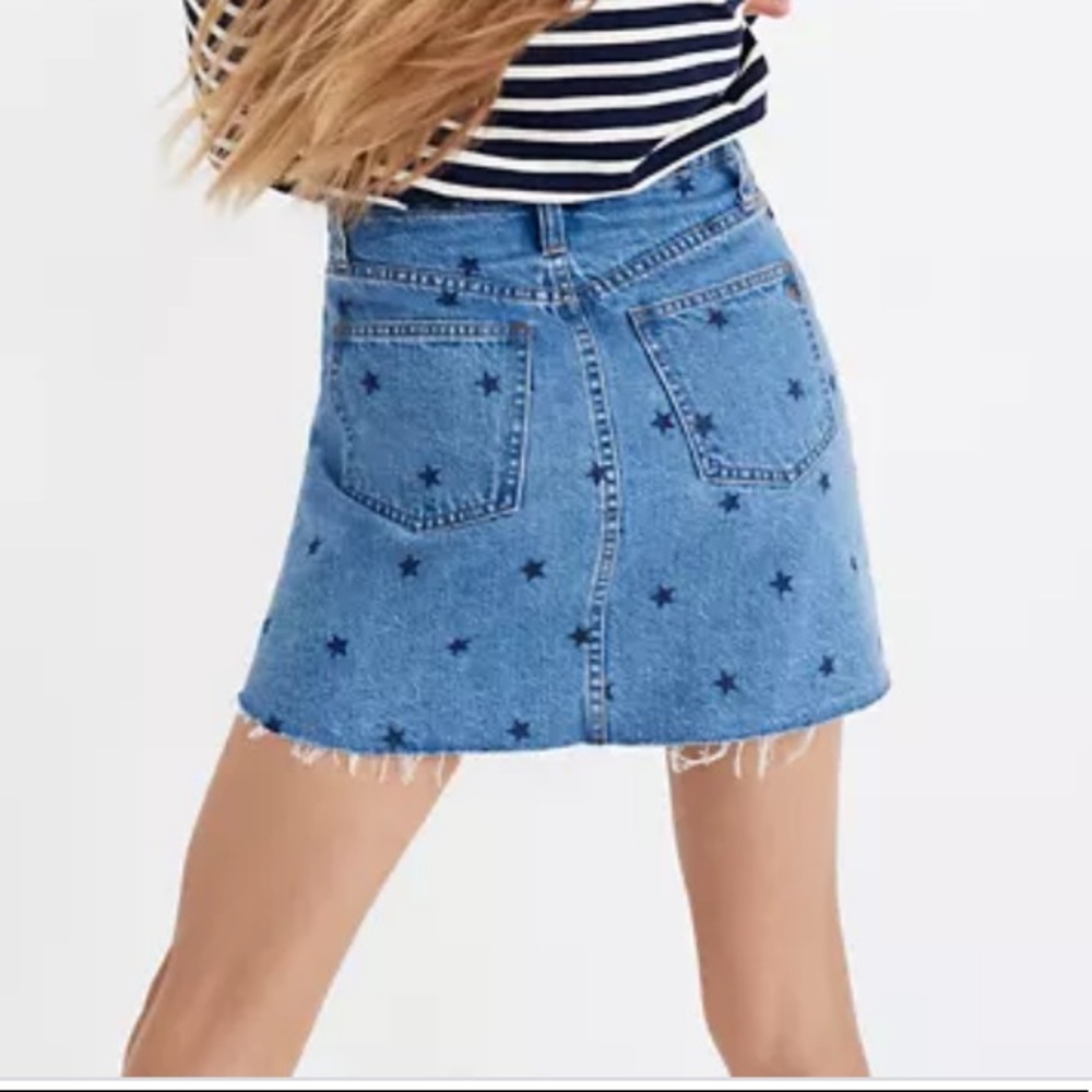 Madewell Raw Hem Star Print Denim Skirt